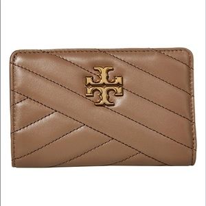 Tory Burch Kira Chevron Medium Slim Wallet Taupe